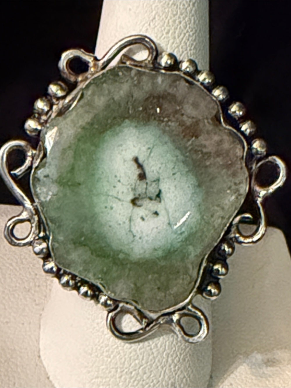 Artisan Handcrafted Ring - Solar Quartz - Green and Lilac - Marked 925 - Size 8
